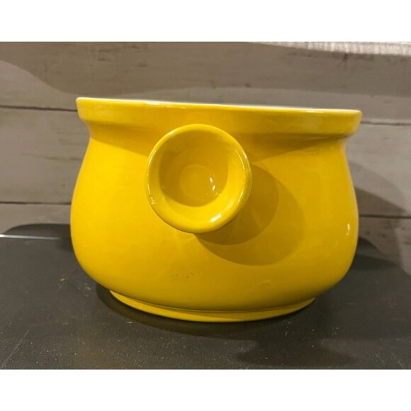 Vintage Yellow Ceramic Retro Round Double-Handle Soup Tureen With Glossy Finish - Picture 4 of 6